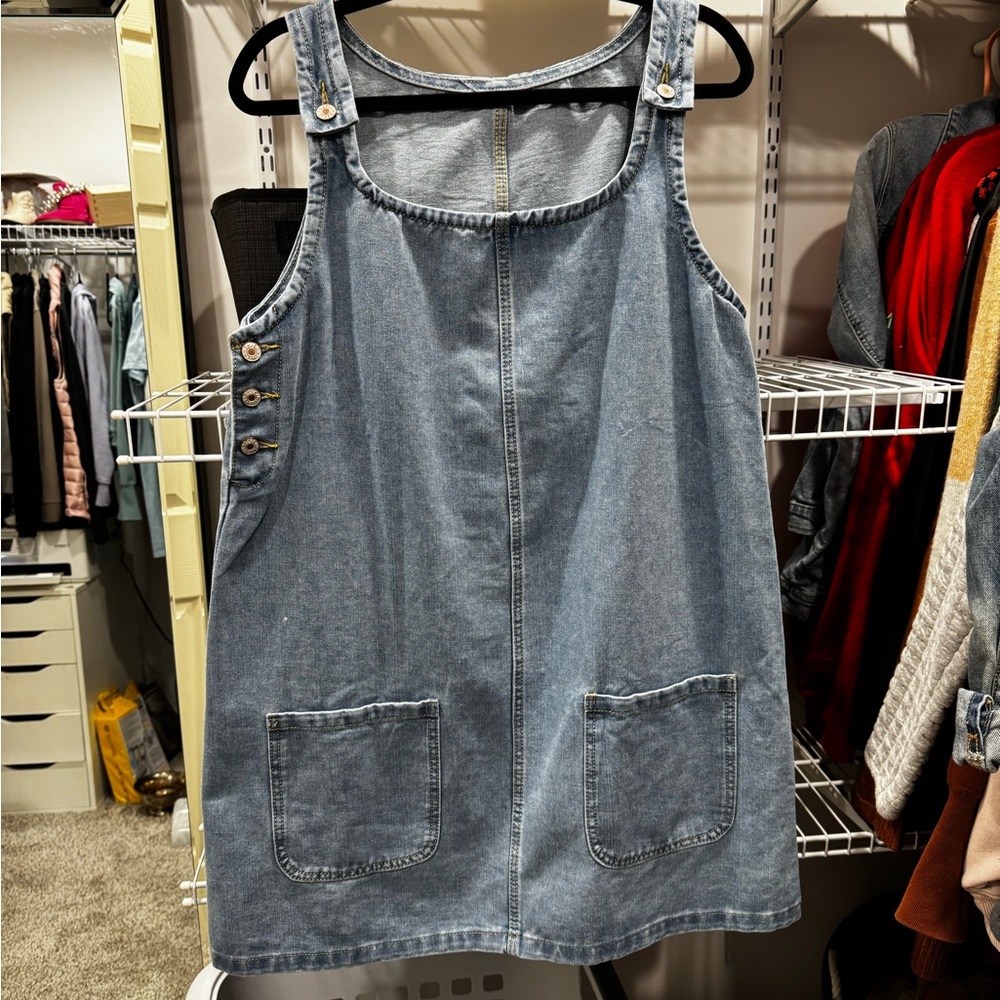 Denim Jumper Dress with Pockets